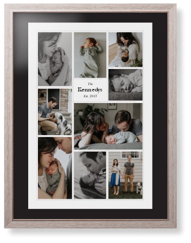 Modern Family Collage Portrait Framed Print, Rustic, Modern, None, Black, Single piece, 24x36, White