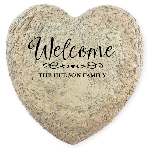 Heartfelt Welcome Garden Stone, Heart Shaped Garden Stone (9x9), White