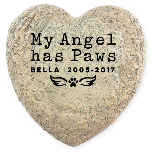 Angel Paws Garden Stone, Heart Shaped Garden Stone (9x9), White