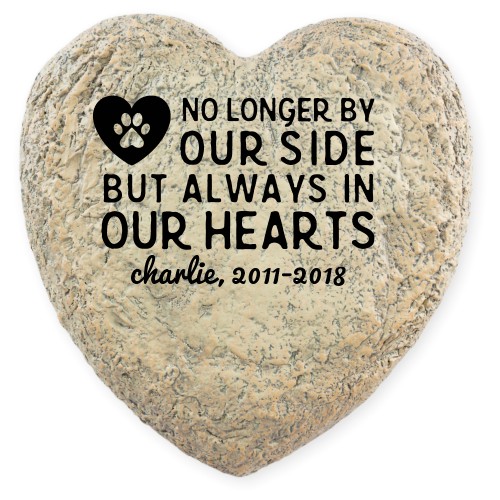In Our Hearts Pawprint Garden Stone, Heart Shaped Garden Stone (9x9), White