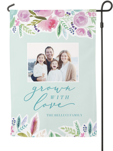 Grown With Love Florals Garden Flag, Flag Stand, Green