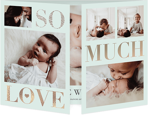 So Much Love Gallery Birth Announcement, Green, Gate Fold, Matte, Folded Smooth Cardstock, Square