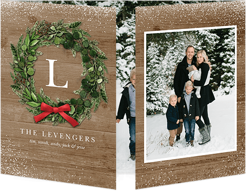 Frosted Wreath Holiday Card, Square Corners