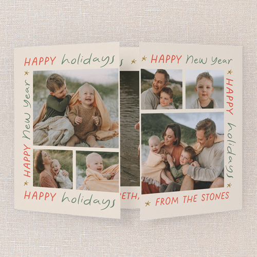 Merry Messages Holiday Card, Beige, Gate Fold, Holiday, Pearl Shimmer Cardstock, Square