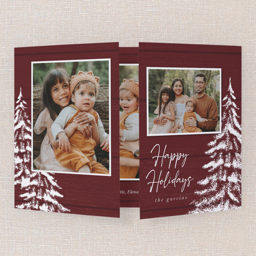 Brushed Pine Holiday Card, Red, Gate Fold, Holiday, Matte, Folded Smooth Cardstock, Square