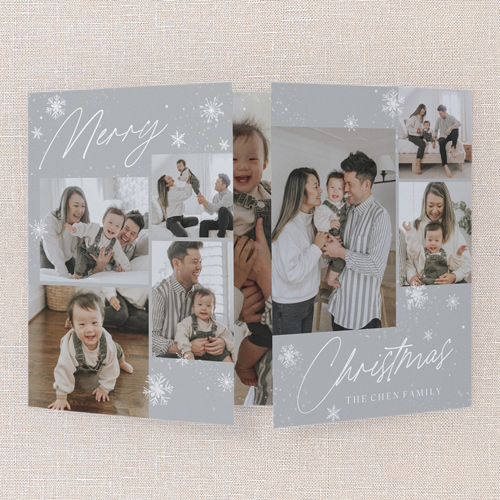 Festive Flurry Holiday Card, Grey, Gate Fold, Christmas, Matte, Folded Smooth Cardstock, Square, Silver