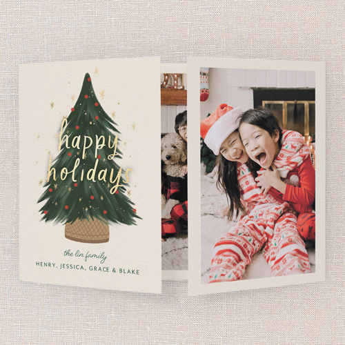 Storyline Moments Holiday Card, White, Gate Fold, Holiday, Matte, Folded Smooth Cardstock, Square, Almond