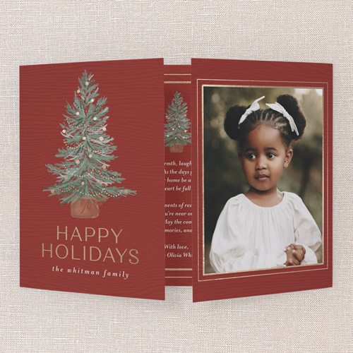 Golden Edge Holiday Card, Red, Gate Fold, Holiday, Matte, Folded Smooth Cardstock, Square, Radish