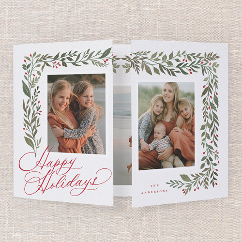 Botanical Storyline Holiday Card, White, Gate Fold, Holiday, Matte, Folded Smooth Cardstock, Square, White