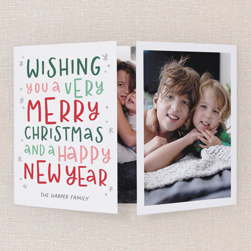 Starburst Border Christmas Card, White, Gate Fold, Christmas, Pearl Shimmer Cardstock, Square, White