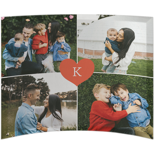 Heart Monogram Curved Glass Print, 10x12, Curved, Red, cherry