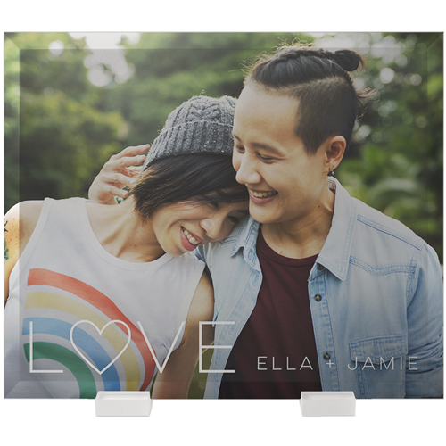 Love Heart Outline Flat Glass Print, 10x12, Flat, White, white