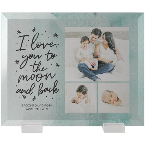 Love You to the Moon Watercolor Flat Glass Print, 8x10, Flat, Green, spring valley