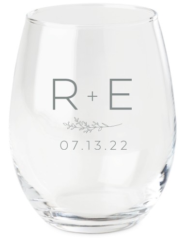 Modern Floral Monogram Wine Glass, Etched Wine, White