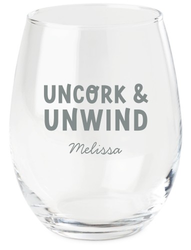 Uncork and Unwind Wine Glass, Etched Wine, White