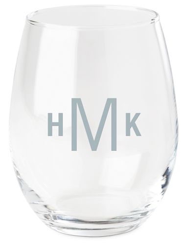 Three Letter Monogram Wine Glass, Etched Wine, White