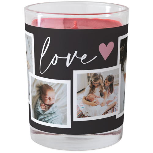 Heart in Love Collage Glass Candle, Glass, Fireside Spice, 9oz, Gray