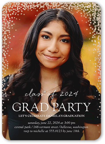 Sparkling Sprinkle Graduation Invitation, White, Antique Gold Glitter, Matte, Signature Smooth Cardstock, Rounded