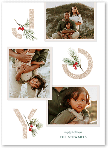 Sparkle Joy Berries Holiday Card, White, Holiday, Antique Gold Glitter, Matte, Signature Smooth Cardstock, Square