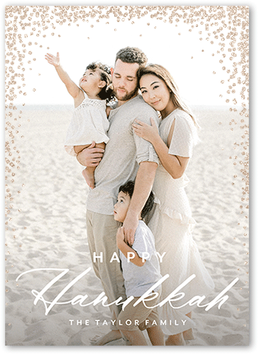 Confetti Corners Holiday Card, White, Hanukkah, Antique Gold Glitter, Matte, Signature Smooth Cardstock, Square, White
