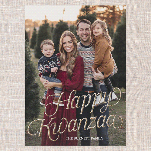 Luxe Holiday Greetings Holiday Card, Red, Kwanzaa, Antique Gold Glitter, Matte, Signature Smooth Cardstock, Square