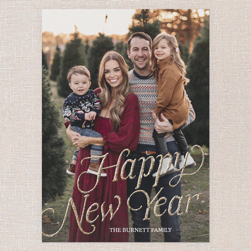 Luxe Holiday Greetings Holiday Card, Red, New Year, Antique Gold Glitter, Matte, Signature Smooth Cardstock, Square, Ruby