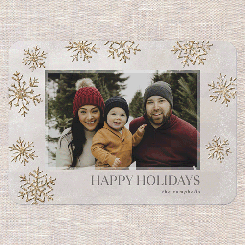 Snow Serenity Holiday Card, Beige, Holiday, Antique Gold Glitter, Matte, Signature Smooth Cardstock, Rounded, Wheat