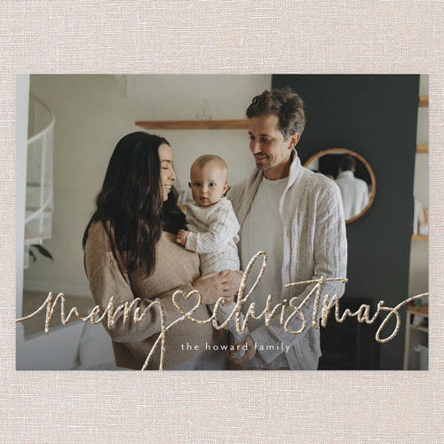 Heart Highlight Holiday Card, White, Christmas, Antique Gold Glitter, Matte, Signature Smooth Cardstock, Square, White