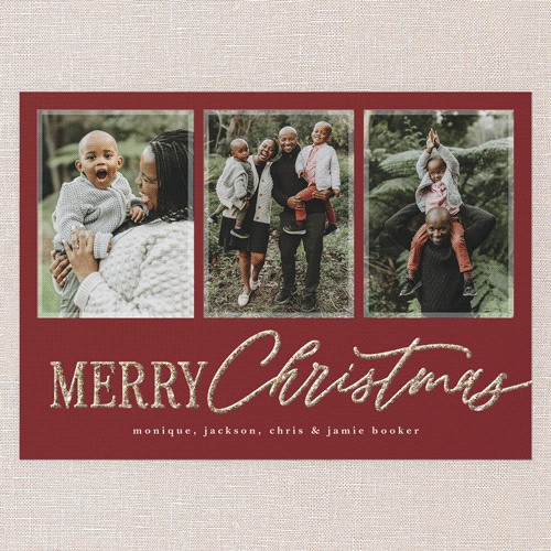 Glittered Wishes Holiday Card, Red, Christmas, Antique Gold Glitter, Matte, Signature Smooth Cardstock, Square, Marsala