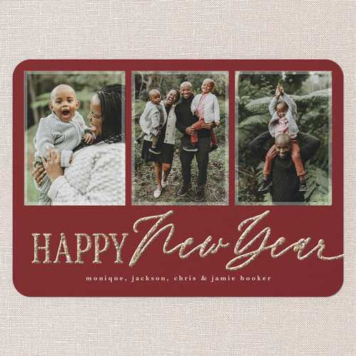 Glittered Wishes Holiday Card, Red, New Year, Antique Gold Glitter, Matte, Signature Smooth Cardstock, Rounded, Marsala