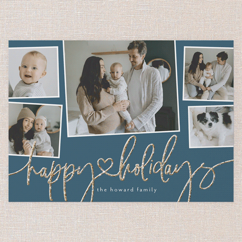 Sparkle Wishes Holiday Card, Blue, Holiday, Antique Gold Glitter, Matte, Signature Smooth Cardstock, Square, Neptune