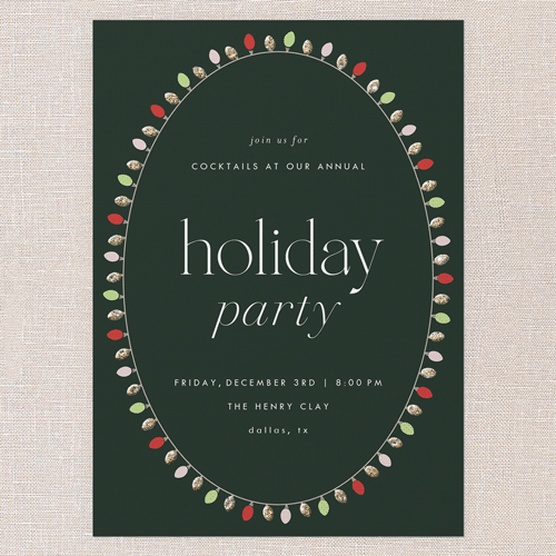 Glittery Gala Holiday Invitation, Green, Holiday, Antique Gold Glitter, Matte, Signature Smooth Cardstock, Square
