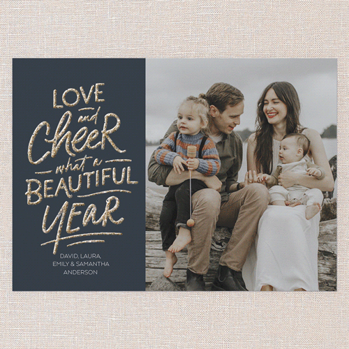 Golden Script Joy New Year's Card, Blue, New Year, Antique Gold Glitter, Matte, Signature Smooth Cardstock, Square, Nautical