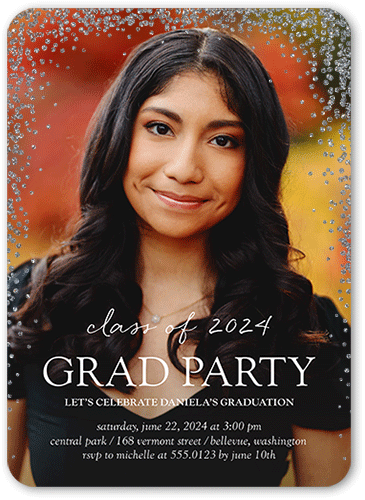 Sparkling Sprinkle Graduation Invitation, White, Silver Glitter, Matte, Signature Smooth Cardstock, Rounded