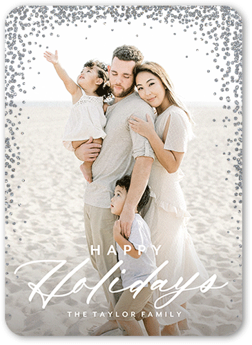 Confetti Corners Holiday Card, White, Holiday, Silver Glitter, Matte, Signature Smooth Cardstock, Rounded