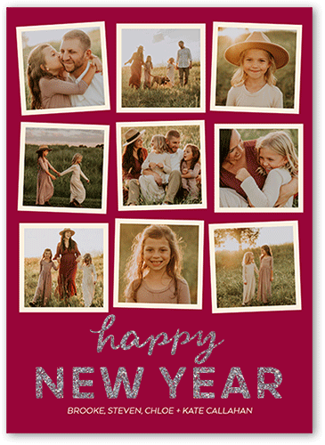 Happy Squares Holiday Card, Red, New Year, Silver Glitter, Matte, Signature Smooth Cardstock, Square, White