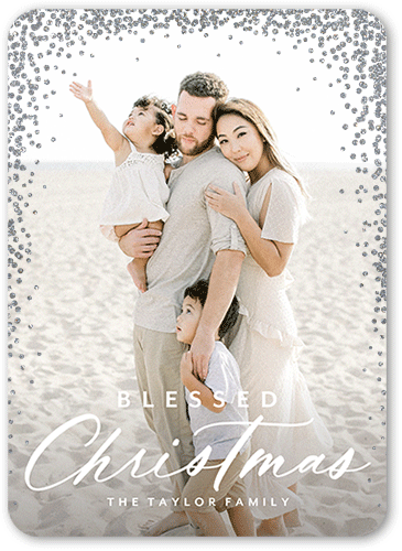 Confetti Corners Holiday Card, White, Religious, Silver Glitter, Matte, Signature Smooth Cardstock, Rounded, White