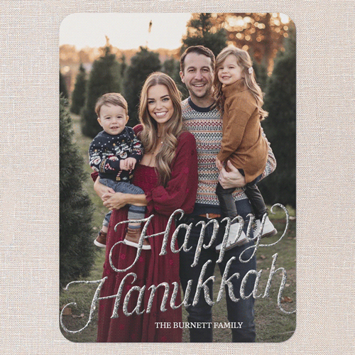Luxe Holiday Greetings Holiday Card, Red, Hanukkah, Silver Glitter, Matte, Signature Smooth Cardstock, Rounded, Ruby