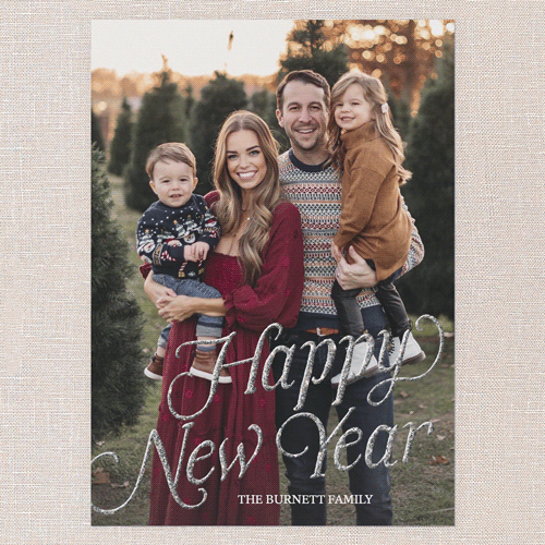 Luxe Holiday Greetings Holiday Card, Red, New Year, Silver Glitter, Matte, Signature Smooth Cardstock, Square, Ruby