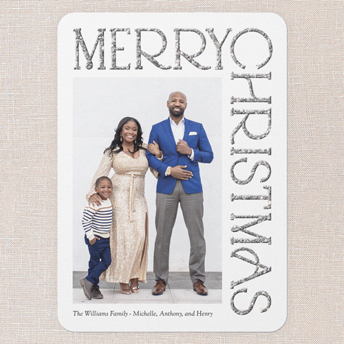 Shiny Serif Holiday Card, White, Christmas, Silver Glitter, Matte, Signature Smooth Cardstock, Rounded, White