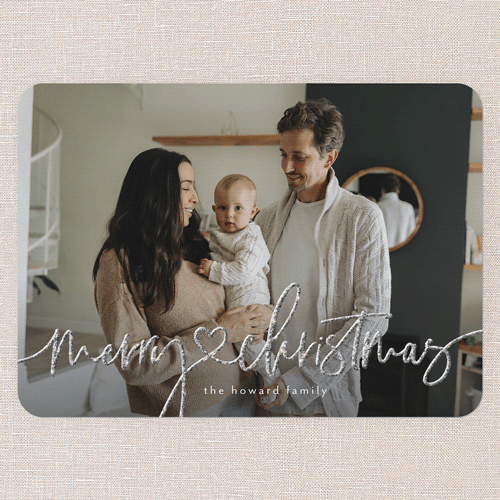 Heart Highlight Holiday Card, White, Christmas, Silver Glitter, Matte, Signature Smooth Cardstock, Rounded, White