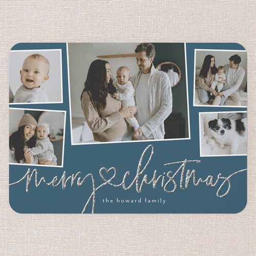 Sparkle Wishes Holiday Card, Blue, Christmas, Silver Glitter, Matte, Signature Smooth Cardstock, Rounded, Neptune