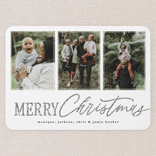 Glittered Wishes Holiday Card, White, Christmas, Silver Glitter, Matte, Signature Smooth Cardstock, Rounded, White