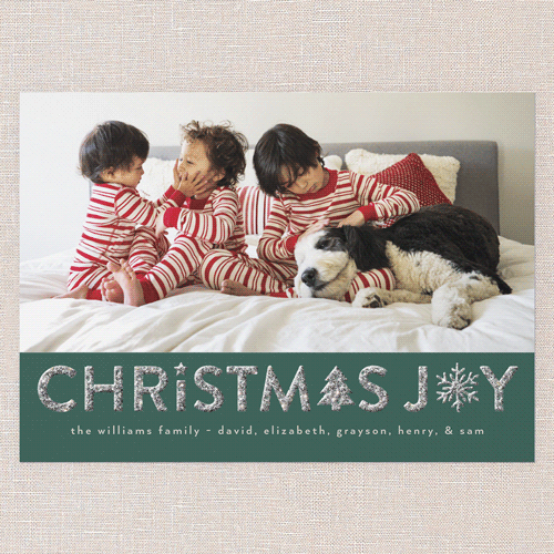 Festive Icons Holiday Card, Green, Christmas, Silver Glitter, Matte, Signature Smooth Cardstock, Square, Tree