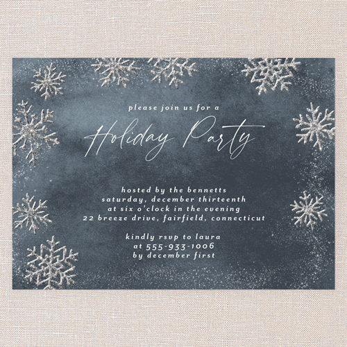 Frosted Gathering Holiday Invitation, Blue, Holiday, Silver Glitter, Matte, Signature Smooth Cardstock, Square, Blue Suede