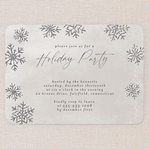 Frosted Gathering Holiday Invitation, Beige, Holiday, Silver Glitter, Matte, Signature Smooth Cardstock, Rounded, Wheat