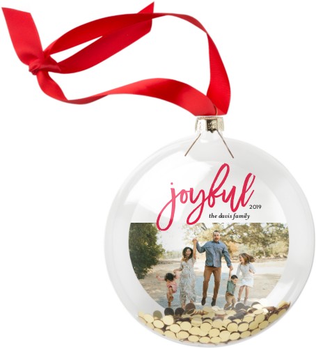 Joyful Script Glitter Ornament, Red, Circle