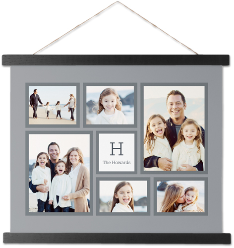 Monogrammed Collage Landscape Hanging Canvas Print, Black, 11x14, Gray, asphalt