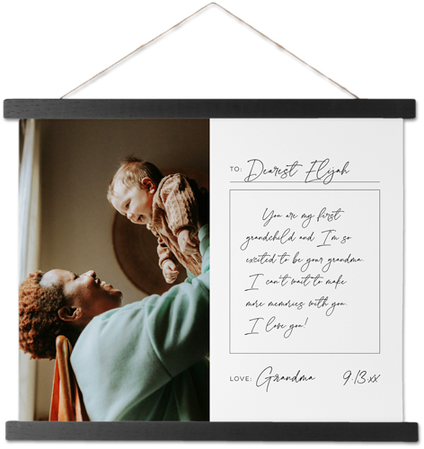 Handwritten Letter Hanging Canvas Print, Black, 11x14, White