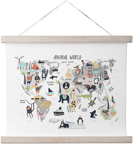 Animal Kingdom Map Hanging Canvas Print, Rustic, 11x14, Multicolor